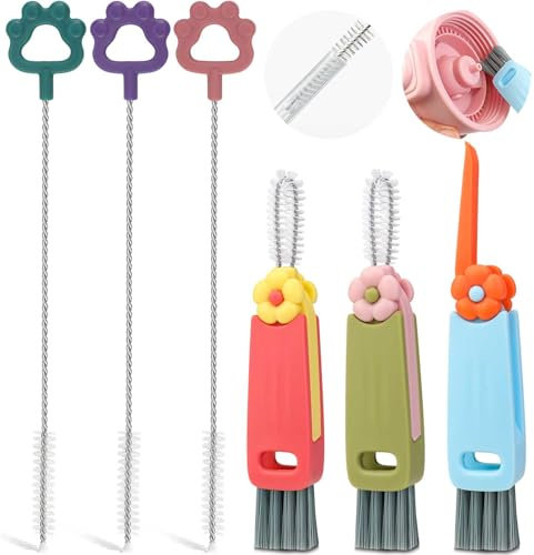 FWUNYVN Juego de cepillos de limpieza 3 en 1 para tapa de taza, cepillo de limpieza de grietas y pajitas, cepillo de limpieza multifuncional portátil para tapa de taza, cepillo de limpieza pequeño