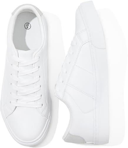 kufeiti White PU Leather Sneakers for Women Low Top Lace Up Tennis Shoes Women's Fashion Casual Shoes Sneakers(White,US8.5)