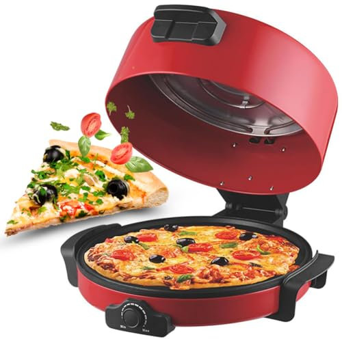 Machine à pizza Four à pizza électrique de 40 cm de diamètre Four à pizza intérieur chauffage double face, machine à pizza antiadhésive avec contrôle de température réglable,four à pizza de table red