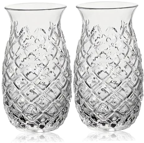 Hperu 2pcs Ananas Set, 16 Unzen Cocktailgläser Set klare Ananasbecher geprägte gelbe Trinkgläser für Wein, Whisky, Geschirrspüler sicher
