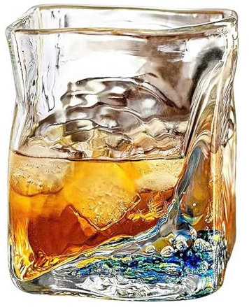 AXIKALB Bicchiere da whisky in stile giapponese in vetro di cristallo tazza trasparente per acqua potabile per uso domestico irregolare