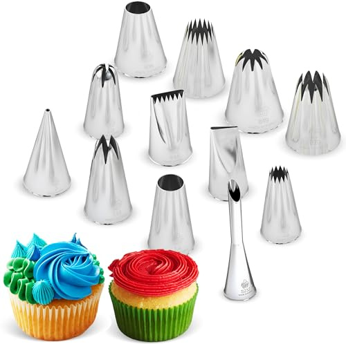CukkiCakes Set med 12 professionella bakverksmunstycken för bakverk - dekoration och hantverk - Made in Korea