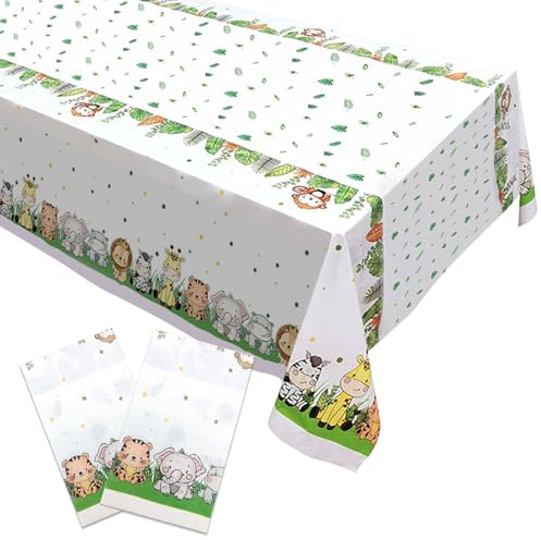 FIHODONE 3 Stück Tischdecke 274 X 137 CM, Kindergeburtstag Deko, Wild One Dschungel Dekoration Rechteckig