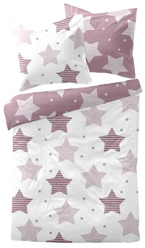 Traumschlaf Moderne Biber Bettwäsche Wavre lila kuschelig weich aus 100% Baumwolle mit Reißverschluss - Made in Germany 135x200 cm + 80x80 cm