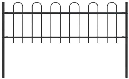 Hardware Item-Garden Fence with Hoop Top Steel 1.7 m Black