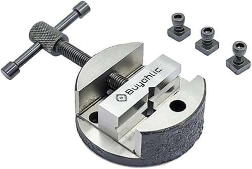 Buyohlic Tornillo de banco redondo para mesa giratoria de 3 y 4 pulgadas + 3 herramientas de fresado de tuercas en T de fijación (tornillo de banco de 80 mm)