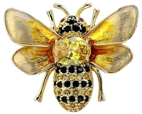 Broche en forme d'abeille avec strass pour femmes et filles - Plaqué or - Tendance - Insecte - Vintage - Cristal - Abeille - Accessoire de robe - Cadeau de mariage ou de Noël