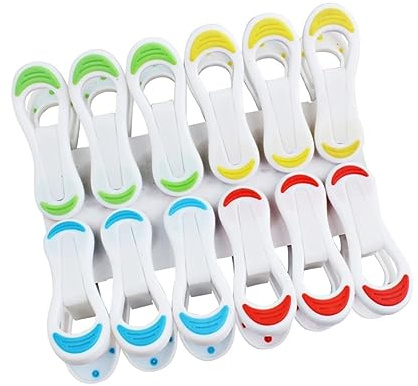 VILLFUL 12pcs Anti-Slip Plastic Clothespins Heavy Duty Laundry Clips for Socks Towels Diapers (Mixed Colors)