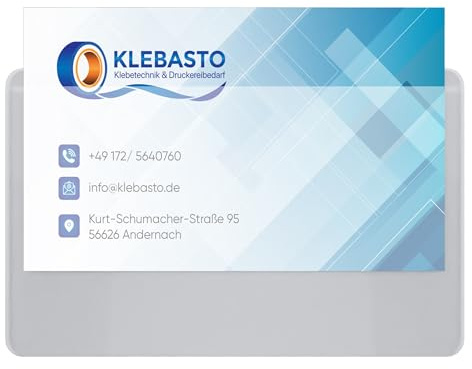 KLEBASTO Visitenkartentaschen selbstklebend | transparent | Visitenkartenhüllen zum kleben | Kartenhüllen zum einkleben | Selbstklebetaschen Glasklar Vorderfolie verkürzt (20)
