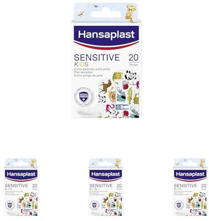 Hansaplast Apósitos Sensitive Kids para niños con animales, parches para piel sensible hipoalergénicos y fáciles de quitar, 1 paquete de 80 unidades en 2 tamaños