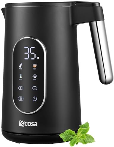 Bouilloire en acier inoxydable avec réglage de la température (40 °C à 100 °C) - 1,7 l - Fonction maintien au chaud - Écran LED avec choix de la température - 2200 W - 100 % sans BPA