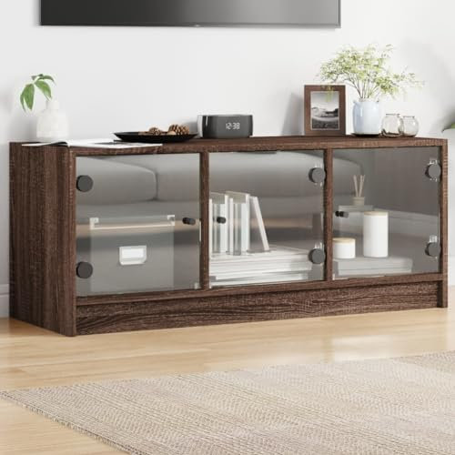 LLEZKBR Furniture Select TV-Schrank mit Glastüren, Braun Eiche, 102x37x42 cm