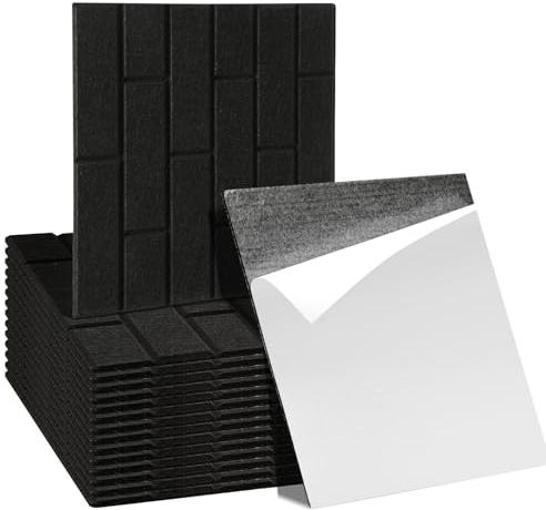 Ansobea Lot de 18 panneaux acoustiques autocollants 30x30x0,9cm Panneaux acoustiques noirs effet brique pour studio, bureau, traitement acoustique et décoration murale