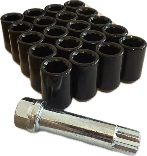 BIMECC Set of 20 High Tensile Steel M12x1.5 Slimline Wheel Nuts with 17Hex Tuner Key - Black - Compatible with Ford, Mazda, Honda, Kia, Suzuki