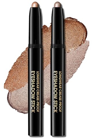 Erinde 2 Pcs Matita Ombretto Glitter, Stick Ombretto Glitter Impermeabile e a Lunga Durata, Matita Eyeliner Crema Shimmer, Penna Trucco Occhi Metallic Shimmer #01 + #09 Shimmer