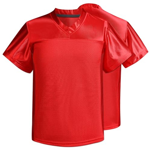 Men's Blank Football Jersey, Adult Mesh Athletic Practice Football Shirts, Blank Football Jerseys for Adults S-2XL (US, Alpha, Small, Regular, Regular, Red)