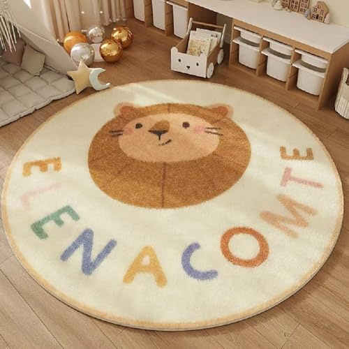 Alfombras Salón Alfombra Habitación Lavables para Dormitorio Antideslizante de Cama Infantil Peluche Fácil Cuidar, Amarillo Beige Round Rug Alfombra de Juegos Lavable Oso León (Beige, 100x100cm)