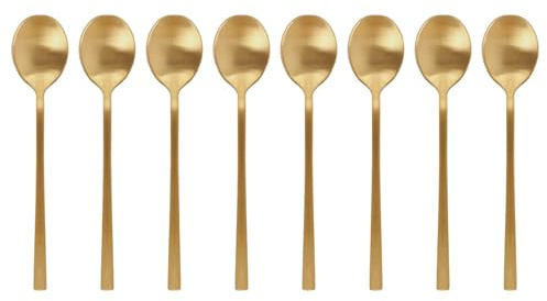 Argon Tableware 8 Stainless Steel Teaspoons – 14.5cm Gold Finish Modern Cutlery Set for Tea, Coffee & Desserts – Stylish Dishwasher Safe Tableware