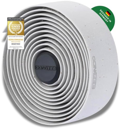 CONTEC Lenkerband Prestige.Cork, 2000x30x2,5 mm, aus Kork-EVA-Schaum, selbstklebend und rutschsicher, mit Klebestreifen und 2 Lenkerstopfen, Paar, grau