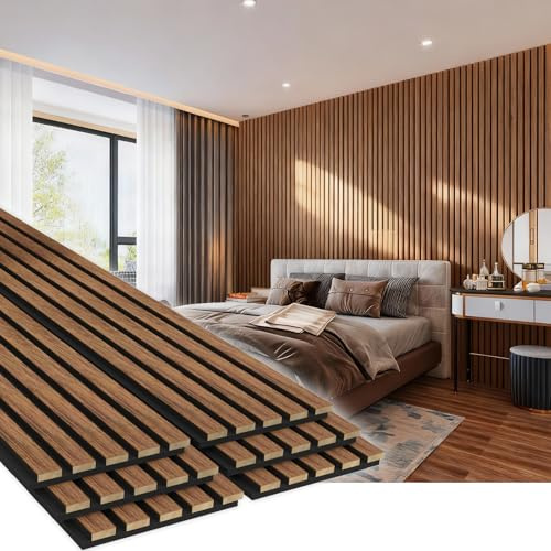 EVERECO 6 Pack Wood Panels for Wall 94.5 × 7.87 Acoustic Soundproof Wall Slat Panels, 3D Wall Panels for Home Office Decoration, Walnut