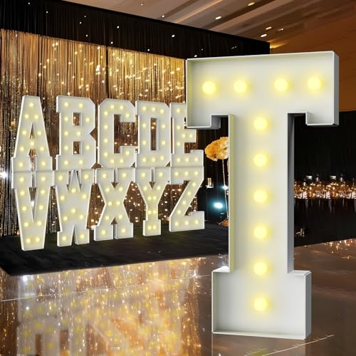 3FT Marquee Light Up Letter,Marquee Letters 3 Feet Tall, Large Led Sign for Party,Birthday Decorations,Graduation,Prom,Baby Shower(Letter T)