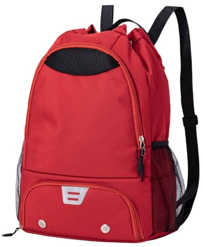 Vmokki Sporttasche Turnbeutel mit Ballfach, Schuhfach, Nassfach, Sport Basketball Rucksack mit Kordelzug Wasserdicht Leicht Damen Herren (Rot)
