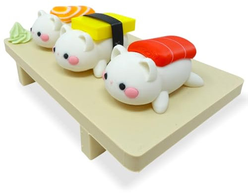 Mivi Collection Kawaii Sushi Cat Figurines – 3D Printed Nigiri Cat Sushi Desk Decor with Tuna, Salmon & Inari, Japanese-Inspired Gift for Cat Lovers, Sushi Fans, Office, Home, or Shelf Display