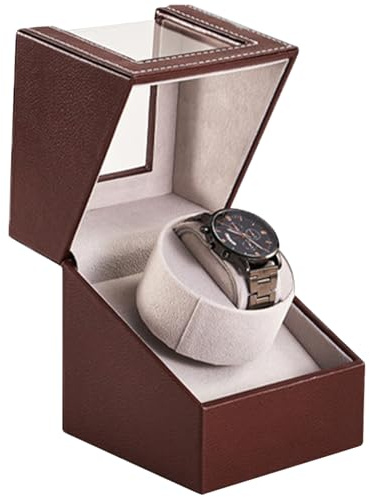 Lian Single Watch Winder with Quiet Motor for Men and Women Automatic Rotating Storage Display Box for Mechanical Watches Crocodile Leather Pattern-Black (Brown)