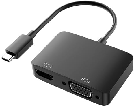 JUANIO Adaptateur USB C Male vers HDMI et VGA Femelle Noir Compatible avec MacBook Pro/Air, iPad Pro/Air, Chromebook, Surface Pro/Go