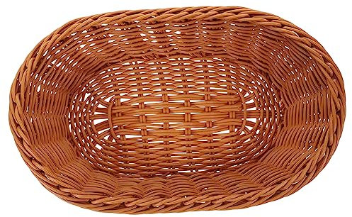 UKCOCO Cesta para Pan y Frutas Imitación Ratán 28x19x9,5 Cm Cesta Decorativa Tejida Multiusos para Cocina Hogar Almacenamiento Bocadillos Alimentos