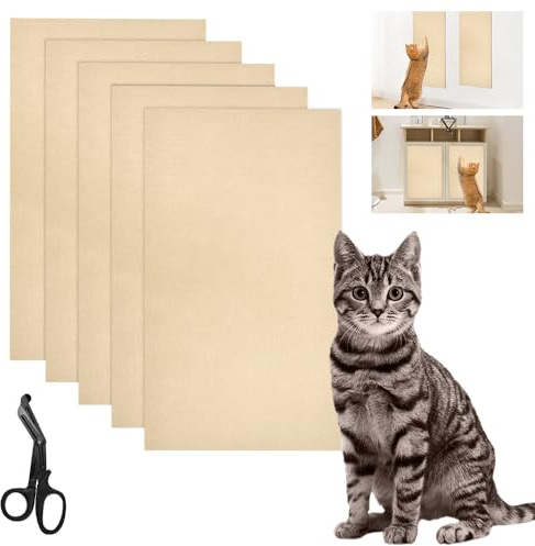 Byfoyif 5 Stück Selbstklebend Kratzmatte 60 x 30 cm mit 1 Gazeschere, Kratzbrett Katzenkratzmatte kratzschutz Sofa Katze Trimmbarer Kratzbretter Kratzwand DIY Krallen Katzenteppich für Möbel