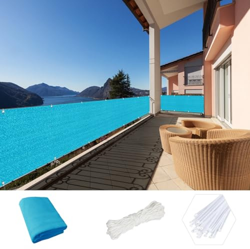 Copertura per balcone, 95 x 800 cm, colore blu, per esterni, frangivento, protezione per ringhiere, balconi, parasole, telone da giardino, soluzione per la privacy