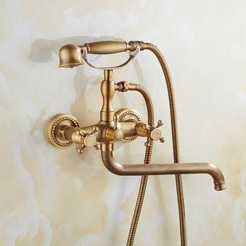 ZYCDP Rubinetto Vasca da Bagno con Doccetta 2 Manopole Miscelatore Doccia con Deviatore Antico