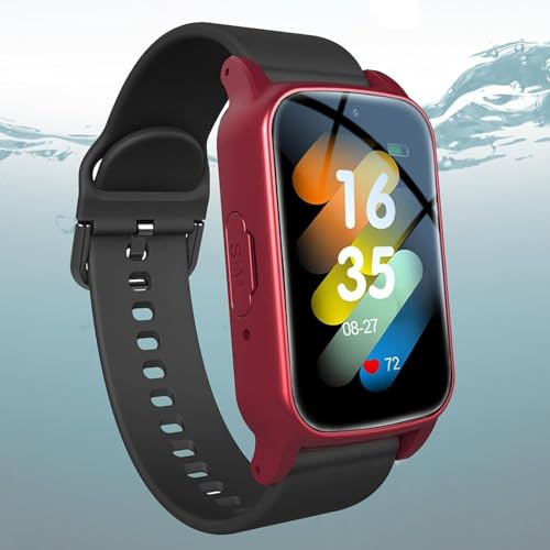X&Z-XAOY Montre Connectée pour Seniors Montres Connectées avec Alarme Et Bouton d'urgence Montre Connectée avec Suivi D'activité Physique Et Détection des Chutes Étanche(Red)