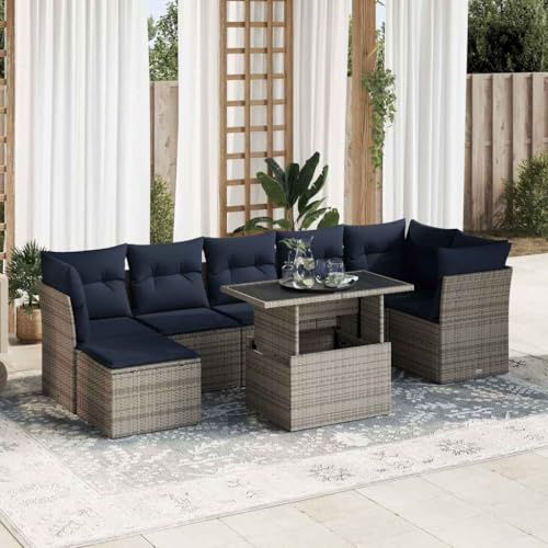 Qnhdfrt Garten Sofagarnitur Set Grau 8 teilig mit Kissen PE Rattan und Stahl Gestell Modulares Design für Terrasse Garten und Balkon