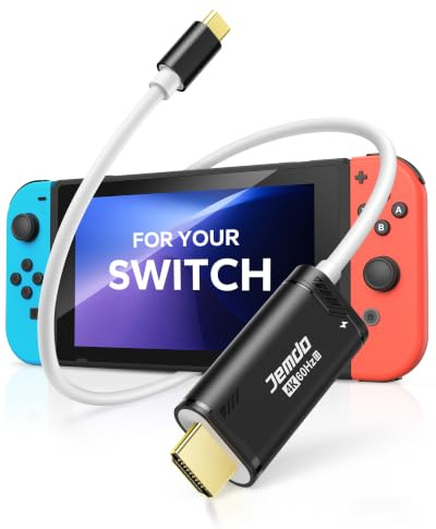 JEMDO Switch 2 Dock HDMI Adapter, 4K 60Hz 18Gbps USB-C 3.2 auf HDMI 2.0 Kabel 2m, 100W PD, Tragbarer Reise-TV Dock/Adapter kompatibel mit Nintendo Switch 2 (below V21.0.0)/OLED/2017, Schwarz