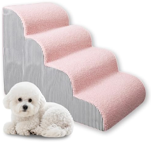 Große Hundetreppe für Schlafsofa, 2/3/4-stufige Rampentreppe mit waschbarem, abnehmbarem Plüschbezug, hochdichter Schaumstoff, Hundetreppe für kleine Hunde, alte Katzen (Rosa, 72 x 40 cm)