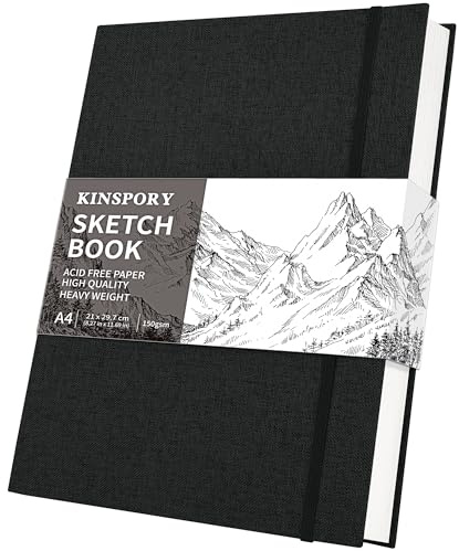 KINSPORY Hardcover Stoff-Skizzenbuch, Zeichenblock, 150 g/m², 50 Blatt | Professionelles perforiertes Skizzenpapier, Skizzenblock, Malblock, Reise-Zeichenblock für Künstler, Erwachsene