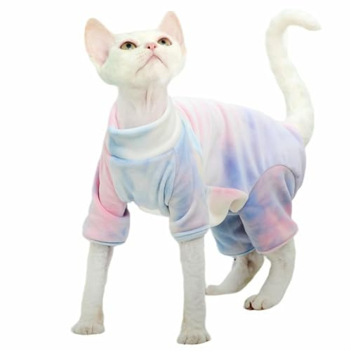 IUOUTG Einteiler-Pyjama Für Haarlose Katzen, Weiche, Warme Winter-Katzenkleidung Für Sphynx-Katzen, Batik-Elastischer Pullover, Welpenkleidung, Body Für Kätzchen