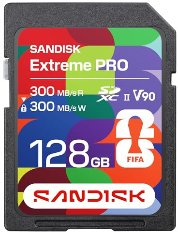 SANDISK Tarjeta SD UHS-II edición FIFA World Cup 2026 de 128 GB (velocidades de Lectura y Escritura de hasta 300 MB/s, V90, 8K, La aplicación SANDISK Memory Zone)
