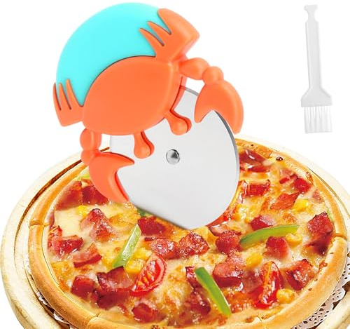 TMZELOA Roulette à Pizza Crabe Créative en Acier Inoxydable, Coupe Pizza avec Roue Stable et Brosse de Nettoyage, Couteau à Pizza Ludique pour Soirée Pizza et Idée Cadeau