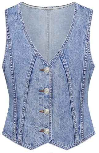 LYHIPSS Denim Vest Tops for Women Sleeveless Jean Vest Button Down Denim Tops Trendy Outfits Jean Top Blue XS