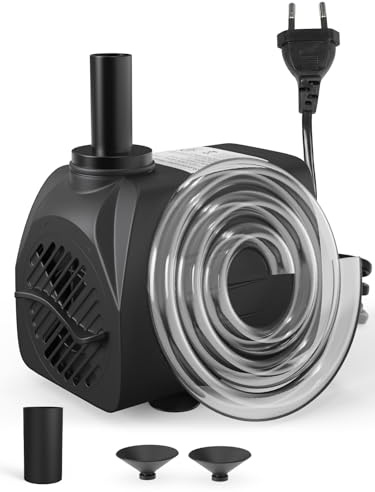 supersuki Aquarium Pumpe,Teichpumpe für Außen,10W 600L/H Wasserpumpe Klein, 2 Düsen für Aquarien，Ultra Leise Teichpumpe Klein mit Hohem Hub, Geeignet für Miniteich, Zimmerbrunnen, Kleinen Pool