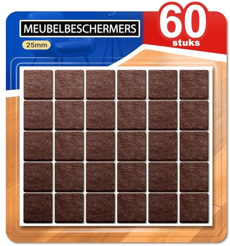 Ansible Filzgleiter Selbstklebend, Möbelgleiter, 60 Stück 25x25 mm | Filz für Stühle & Möbel, Stuhlbeinschoner, Kratzschutz & Geräuschdämpfend, Eckig Braun