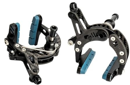 DGOINGPI Freno de Bicicleta de Carretera de Carbono, Pinzas de Doble pivote, Pinza de Freno de llanta de tracción Lateral Ligera con Zapatas Crabon(C1-2 Pair Blue Pads)