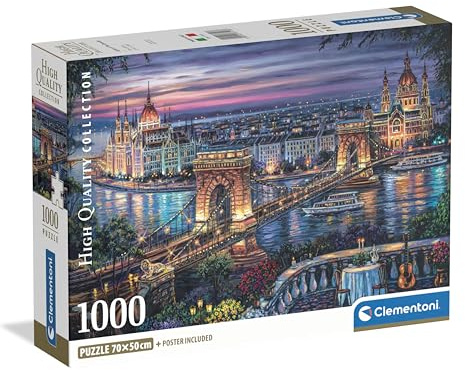 Clementoni Collection - Lights of The Danube, Puzzle 1000 Piezas para Adultos, Paisaje Nocturno de Budapest, Imágenes de Alta Definición, Materiales Sostenibles, 70 X 50 cm, 39779