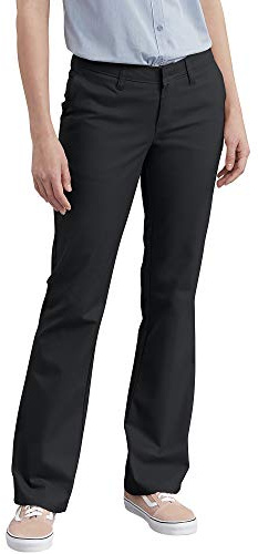 Dickies Women's Flat Front Stretch Twill Pant, Black, 2 Regular