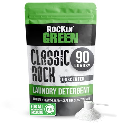 Rockin' Green Classic Rock Laundry Detergent Powder (90 Loads) - All Natural Laundry Detergent - Sensitive Skin Laundry Powder (Unscented)
