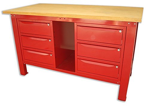 SOGI X3-10_i Banco da lavoro da 1,5 mt. con piano in legno + 2 armadi a 3 cassetti