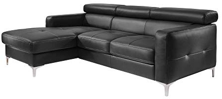 Mivano Ecksofa Sammy, Bettsofa in Lederoptik mit großem Stauraum und verstellbaren Kopfteilen, 227 x 74 x 187, Lederimitat, schwarz